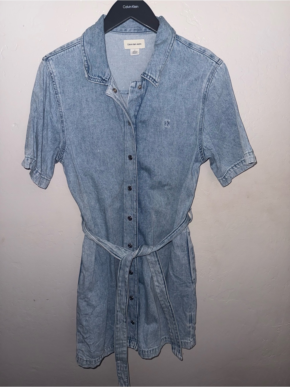 Calvin Klein Light Wash Denim Mini Shirt Dress